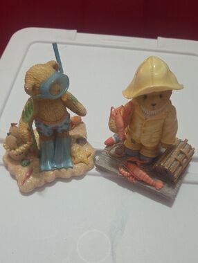 Cherished Teddies Yellow Fisherman & Blue Snorkel Beach Bear Figurine Set